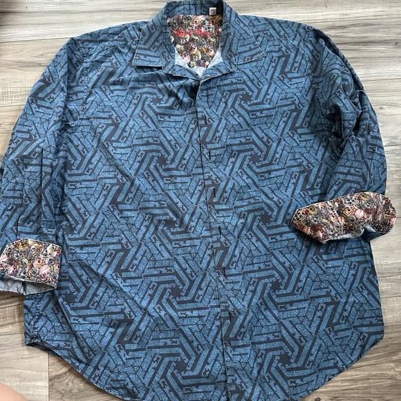 ROBERT GRAHAM FLIP CUFF SKULL GEOMETRIC PRINT BUTTON DOWN SHIRT in Blue Size 2XL - Picture 1 of 7